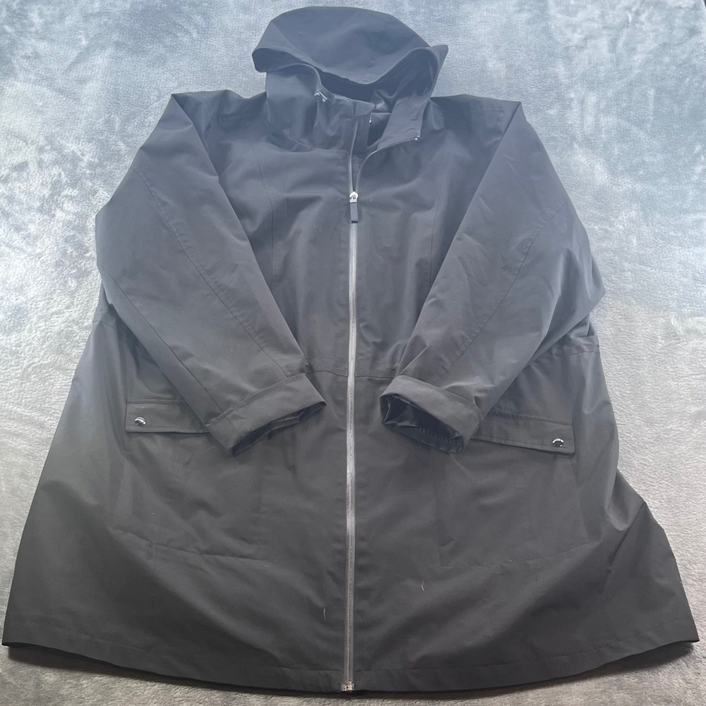Tek Gear Womens Plus 3X Black Hooded Rain Jacket Full Zip Fishtail Hem Coat